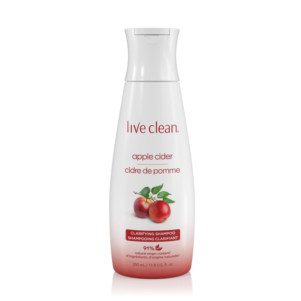 Live Clean front bottle view showing label and benefit of clarifying hair
