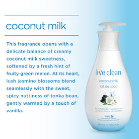 Live Clean bottle beside kitchen sink in use, conveys daily hand-care benefit