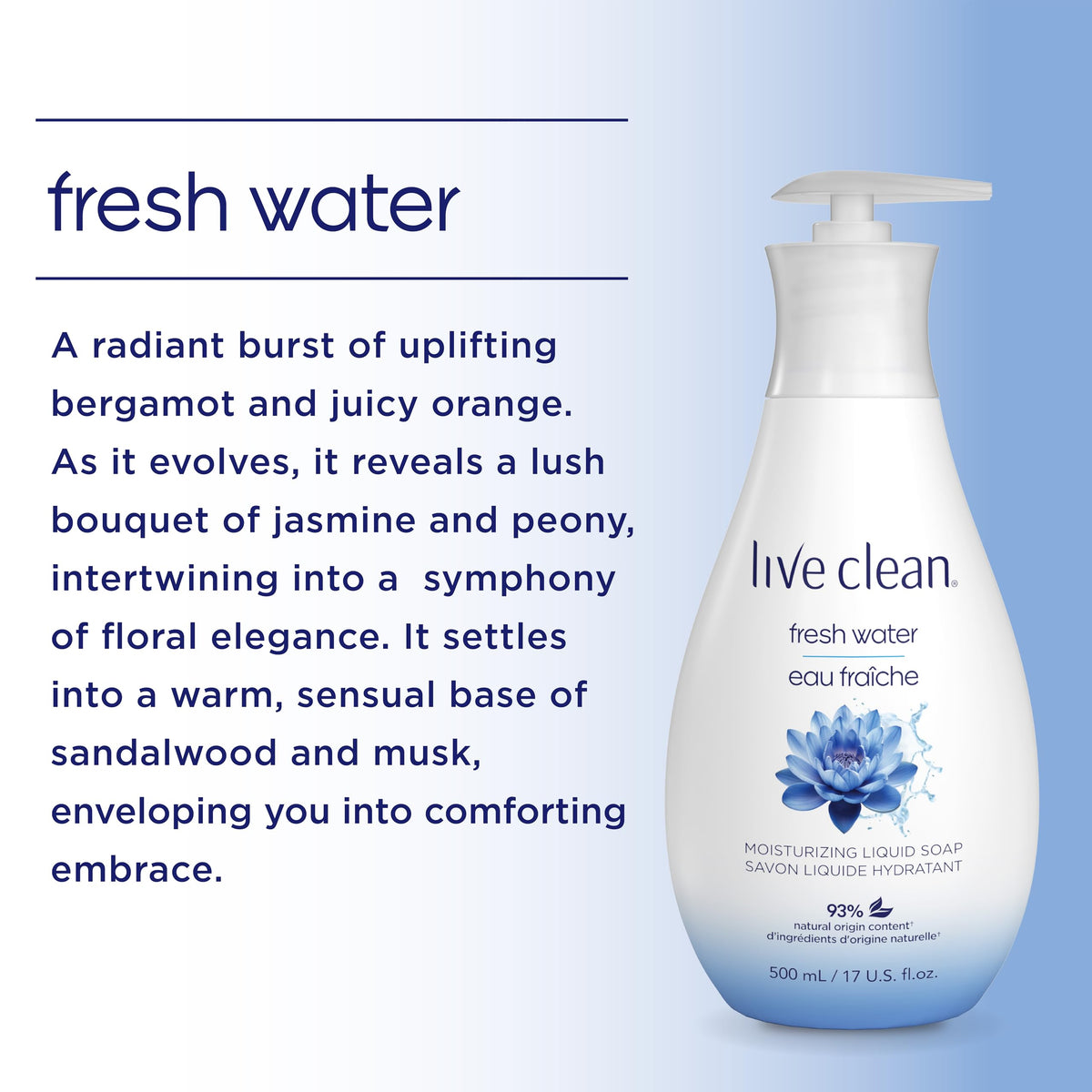 Live Clean bottle placed by sink in bathroom setting indicating daily use