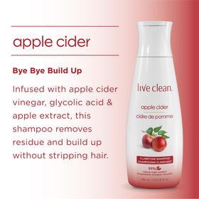 Live Clean shampoo poured into hand showing easy lather and refresh