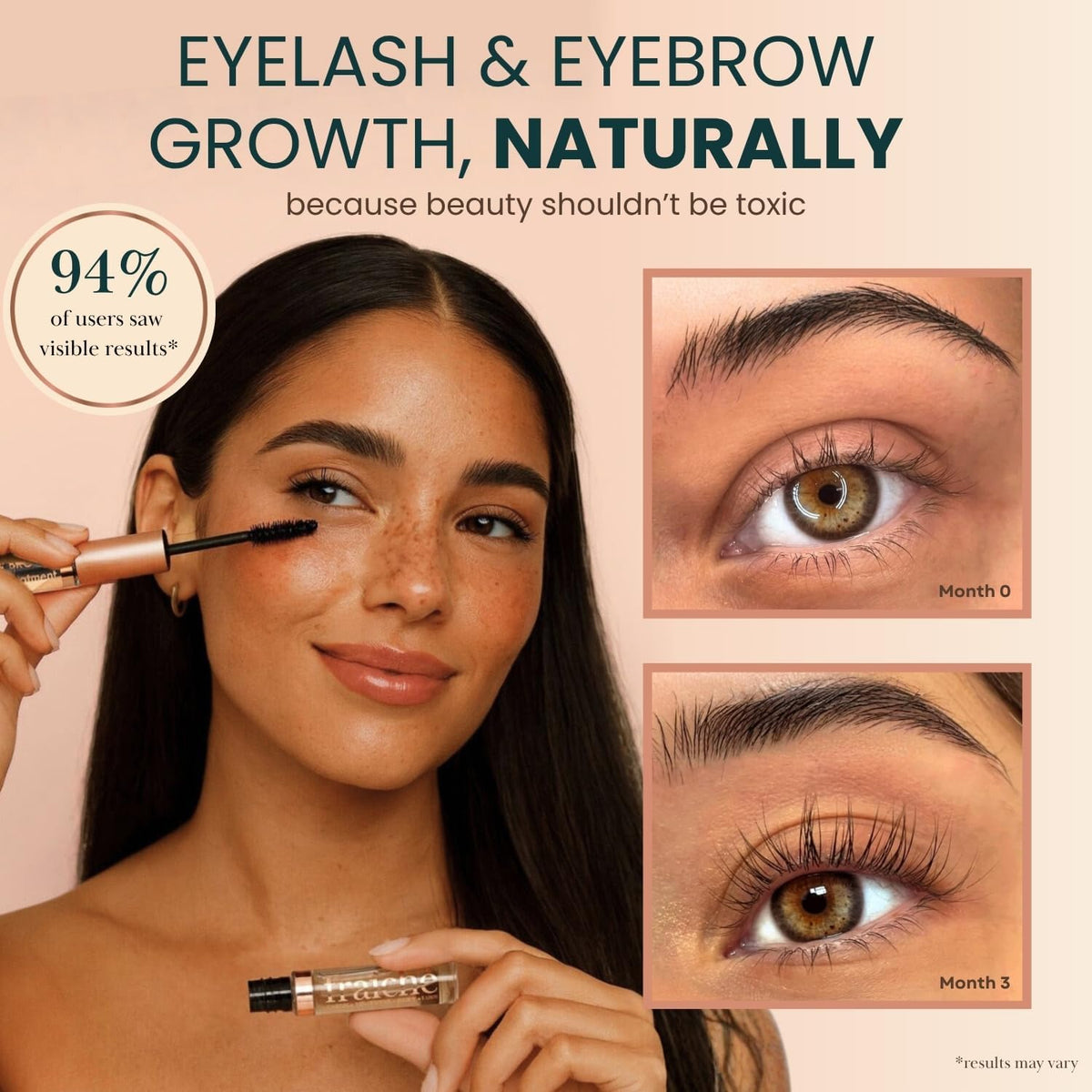 Live Fraiche filled mascara tube applicator for precise lash and brow use