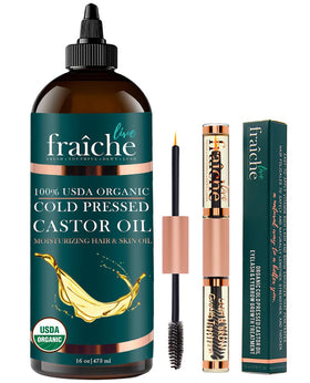 Live Fraiche front packaging showing 16.33oz bottle and filled mascara tube for long‑term use