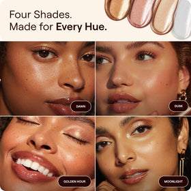 Live Tinted shoulder shimmer application illustrating body glow and even sheen