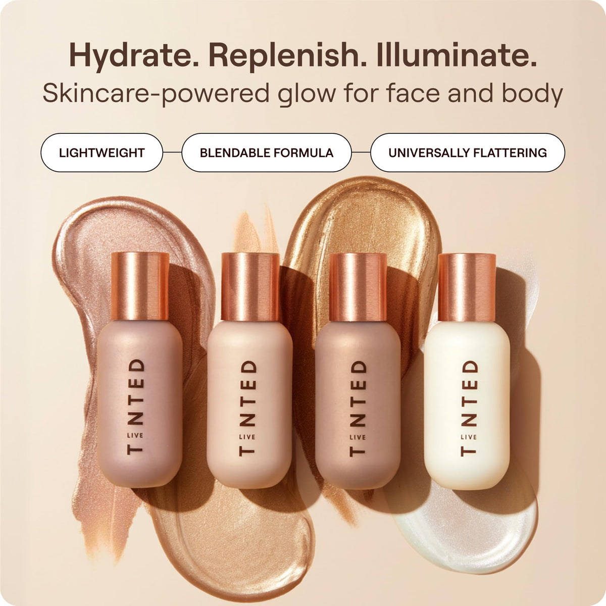 Live Tinted close-up of liquid dropper texture showing lightweight serum consistency for easy blending