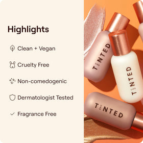 Live Tinted product label highlighting squalane and hyaluronic acid for nourishing ingredient visibility