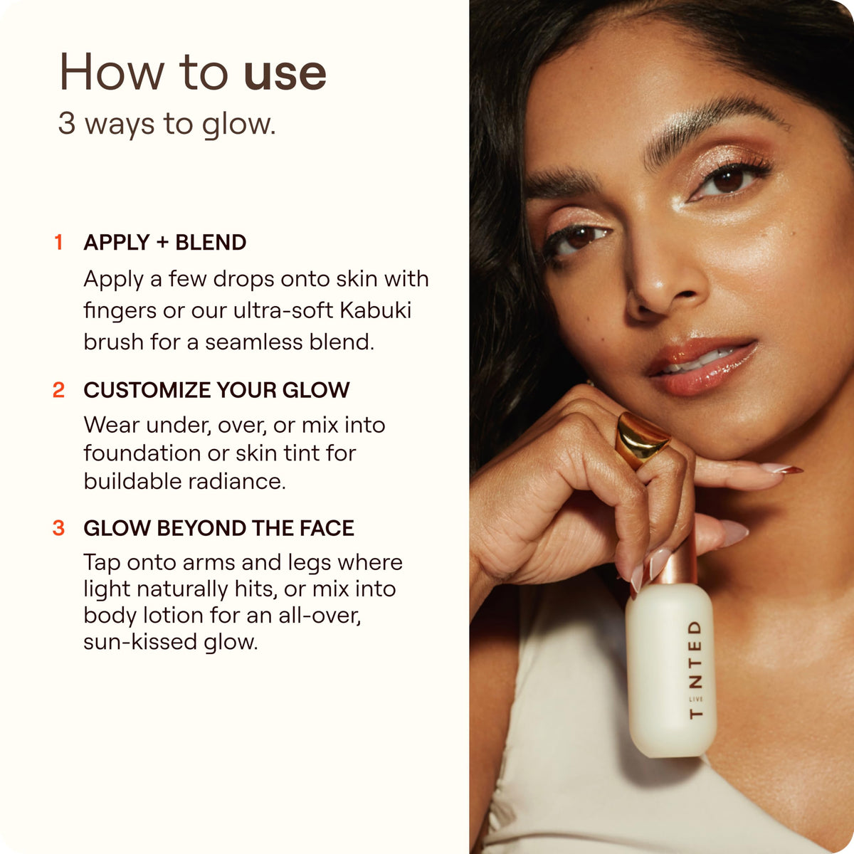 Live Tinted Hueglow mixed into foundation to show customizable radiance and seamless integration