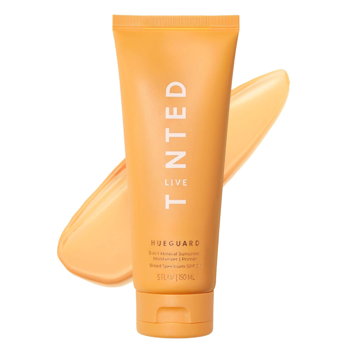 Live Tinted Hueguard front packaging shows bottle and label, clear protective SPF