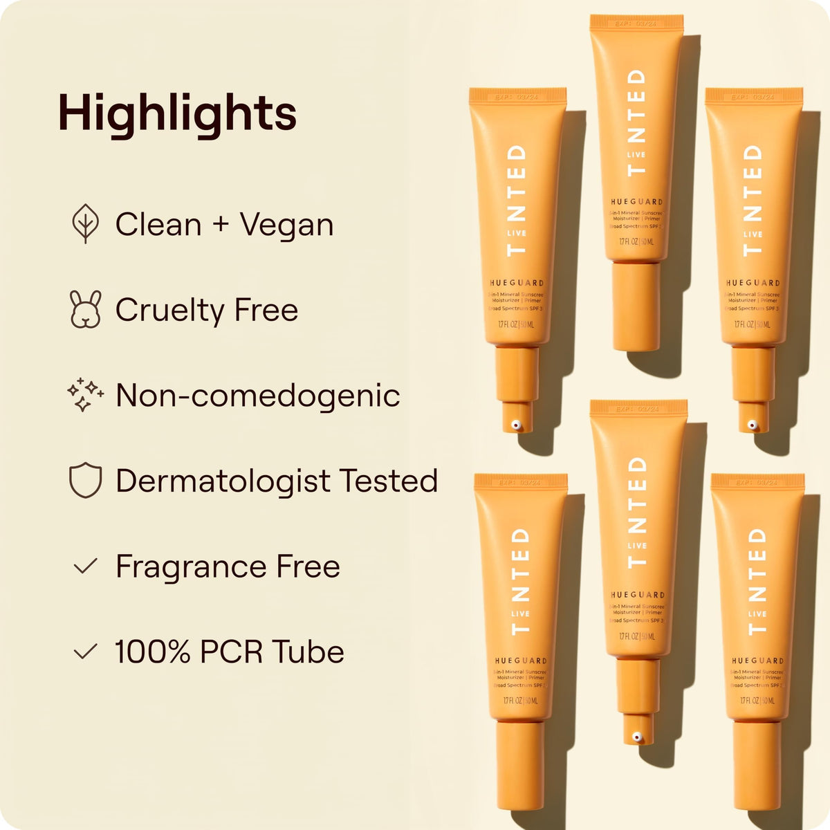 Live Tinted Hueguard squeezed from tube highlighting creamy consistency and spreadability