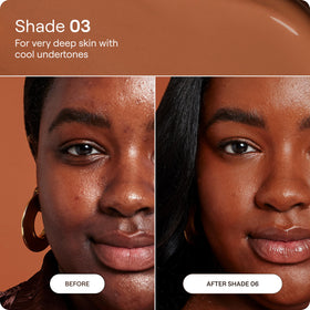 Live Tinted Hueskin before and after under-eye comparison showing brighter, even-toned result