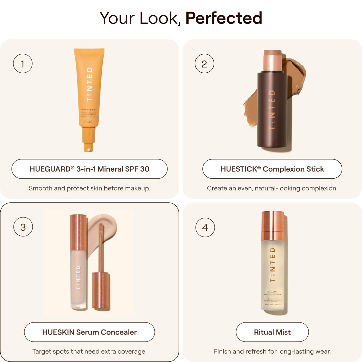 Live Tinted Hueskin lifestyle image of woman wearing concealer showing natural, radiant effect