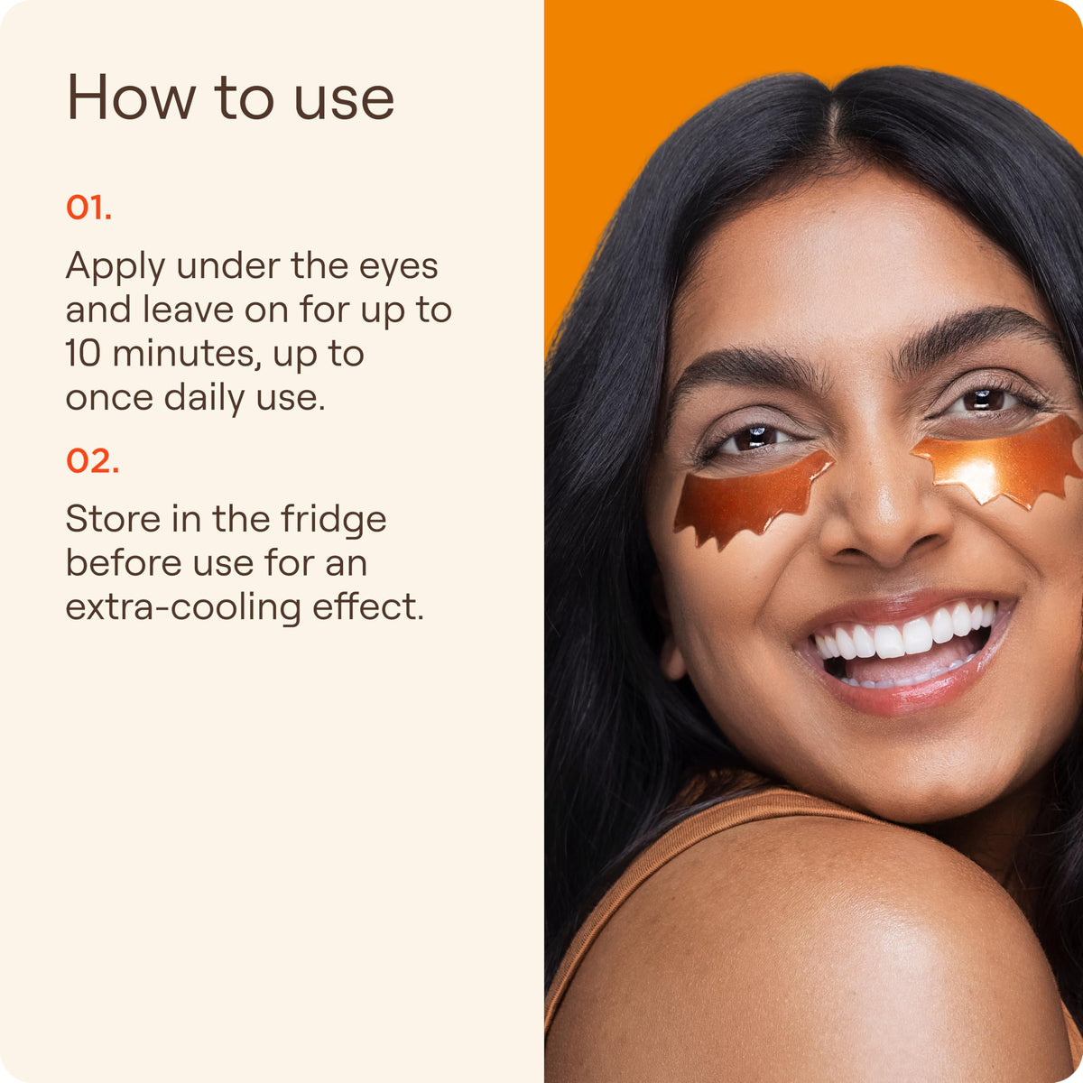 Live Tinted patches applied under eyes demonstrating cooling and de-puffing effect
