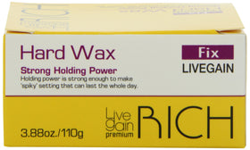 Livegain Elabore wax applied to hands and hair demonstrating strong hold styling benefit