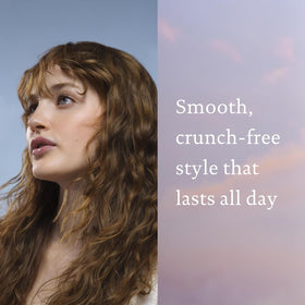 Living Proof before and after images showing reduced frizz and defined texture benefit
