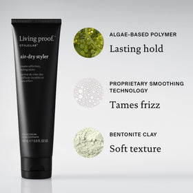 Living Proof hair finish close-up showing natural shine and soft touch benefit