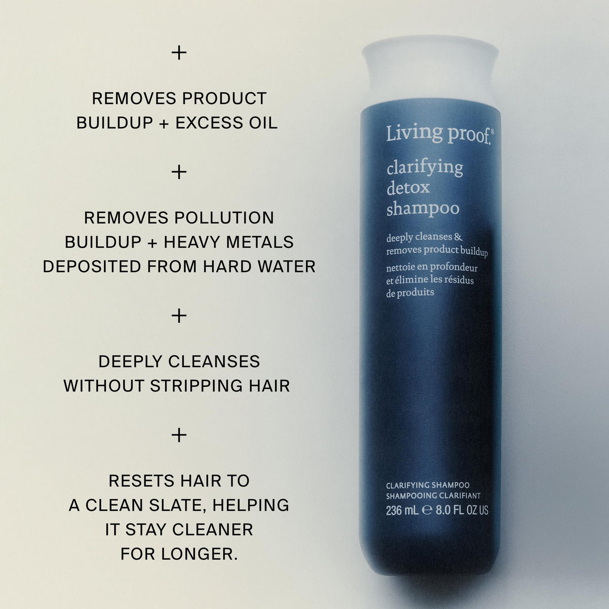 Living Proof cream-to-lather texture on palm showing gentle effective cleanse