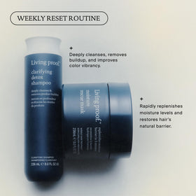 Living Proof ingredients flatlay showing key botanicals and clarifying agents