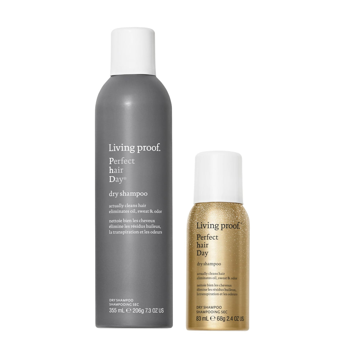 Living Proof bundle front packaging showing two cans for easy gifting and fresh hair