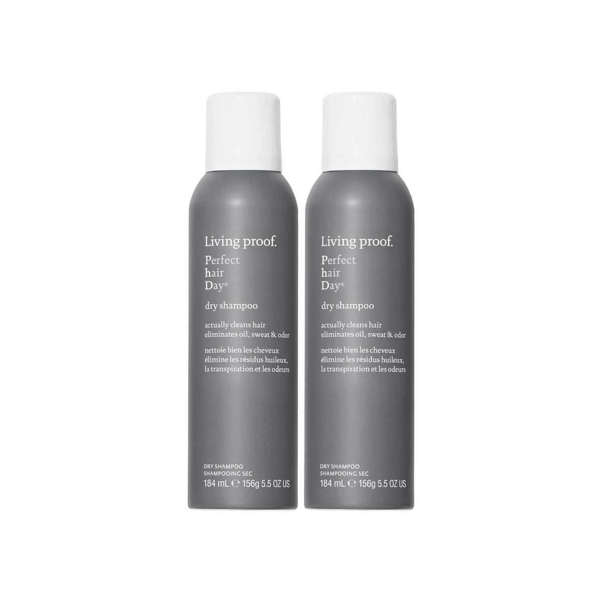 Living Proof front packaging of dry shampoo showing clean branding and formula benefit