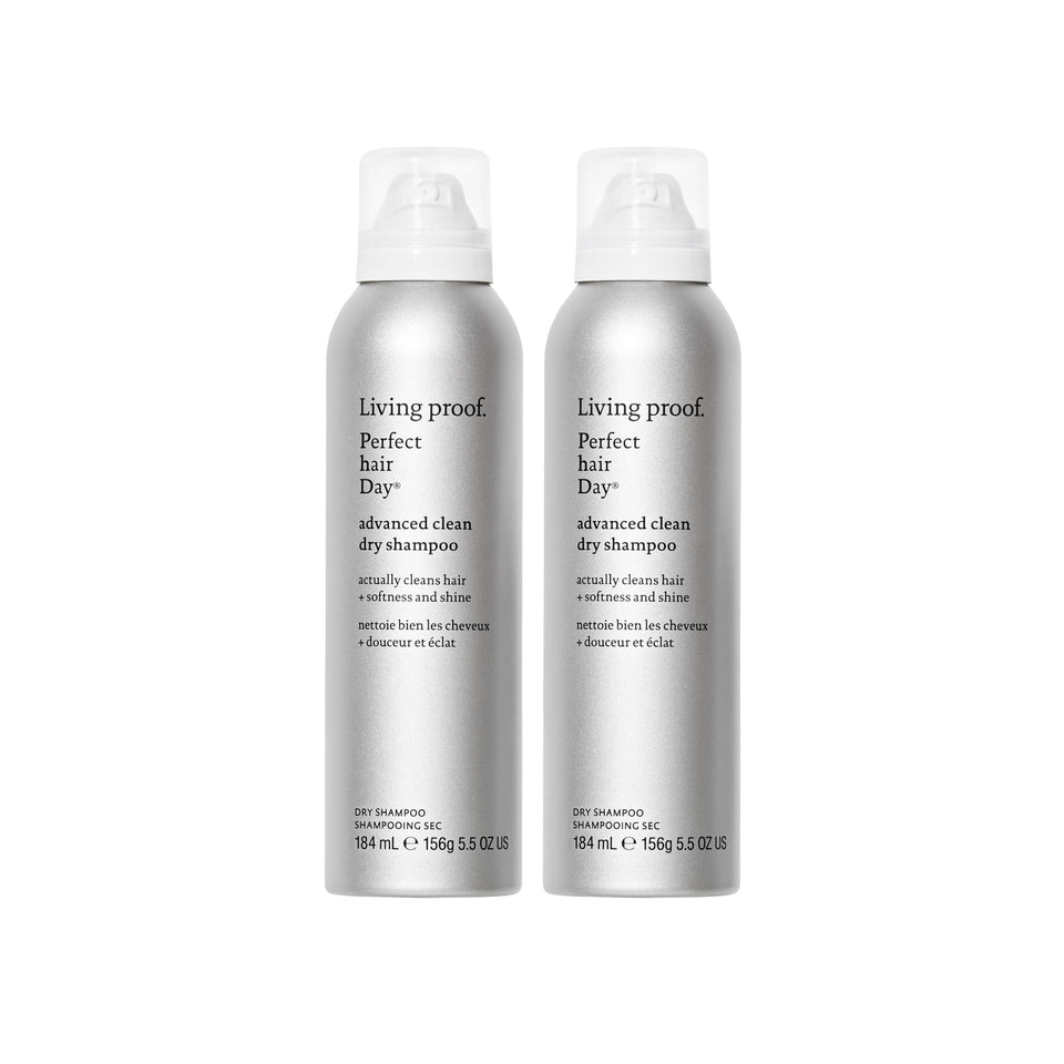 Living Proof front packaging showing two 5.5 oz cans, convenient refresh