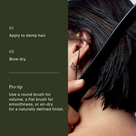Living Proof styled hair lifestyle shot showing polished, shiny, natural-looking results