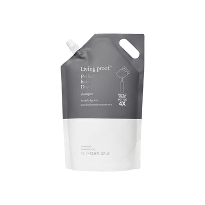 Living Proof front packaging showing 33.8 oz bottle and label benefits
