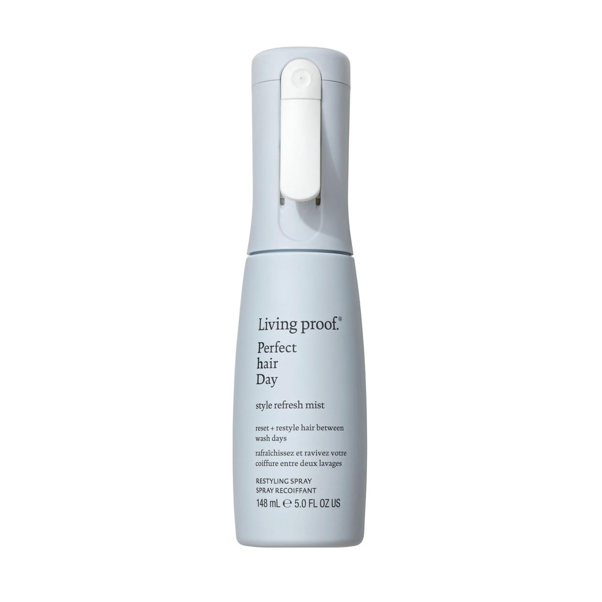 Living Proof bottle front view showing sleek packaging and quick refresh benefit