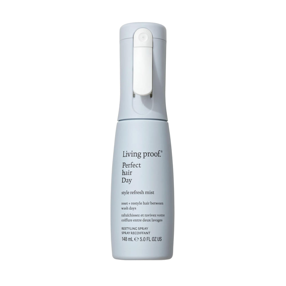 Living Proof bottle front view showing sleek packaging and quick refresh benefit