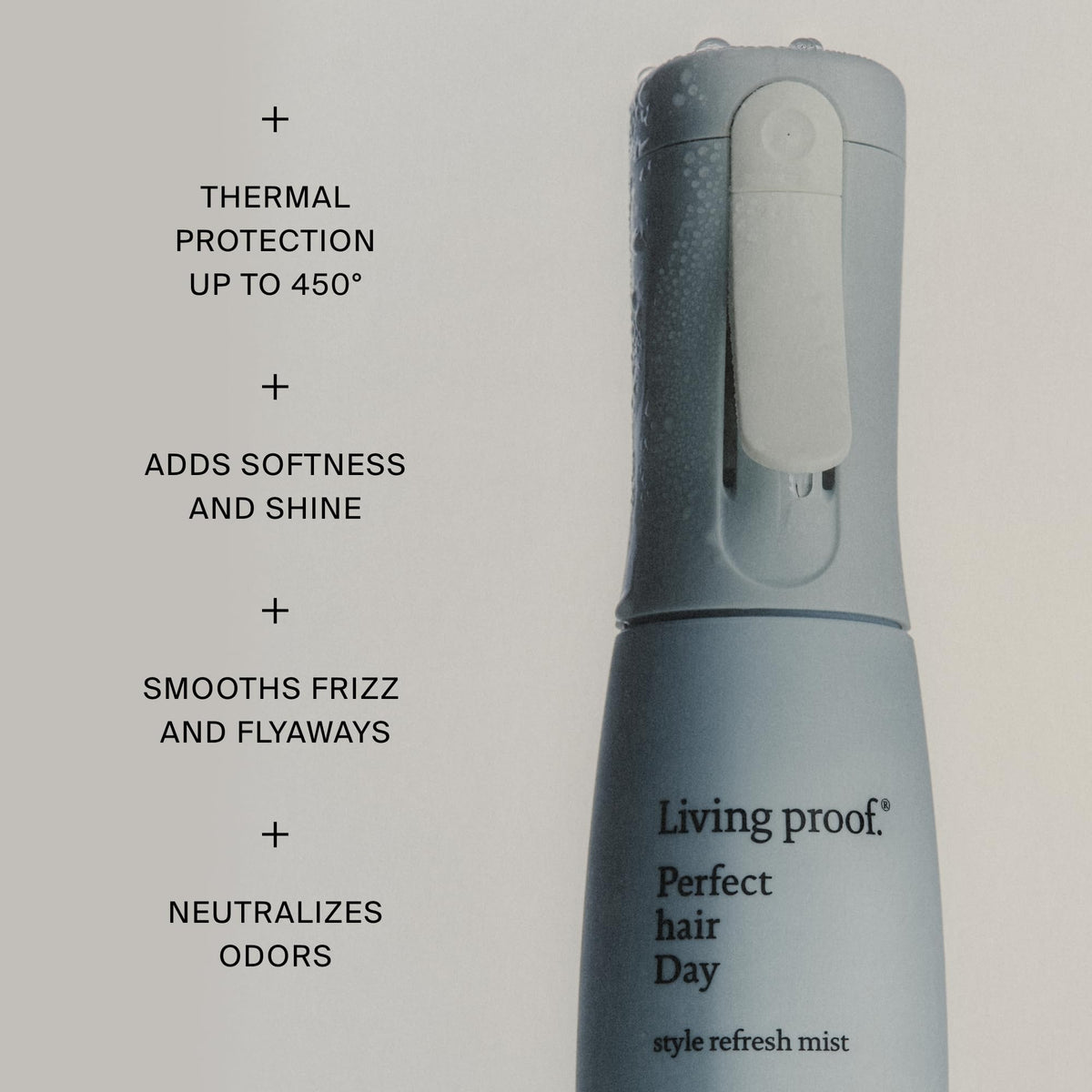 Living Proof mist sprayed over hair demonstrating instant lift and refresh