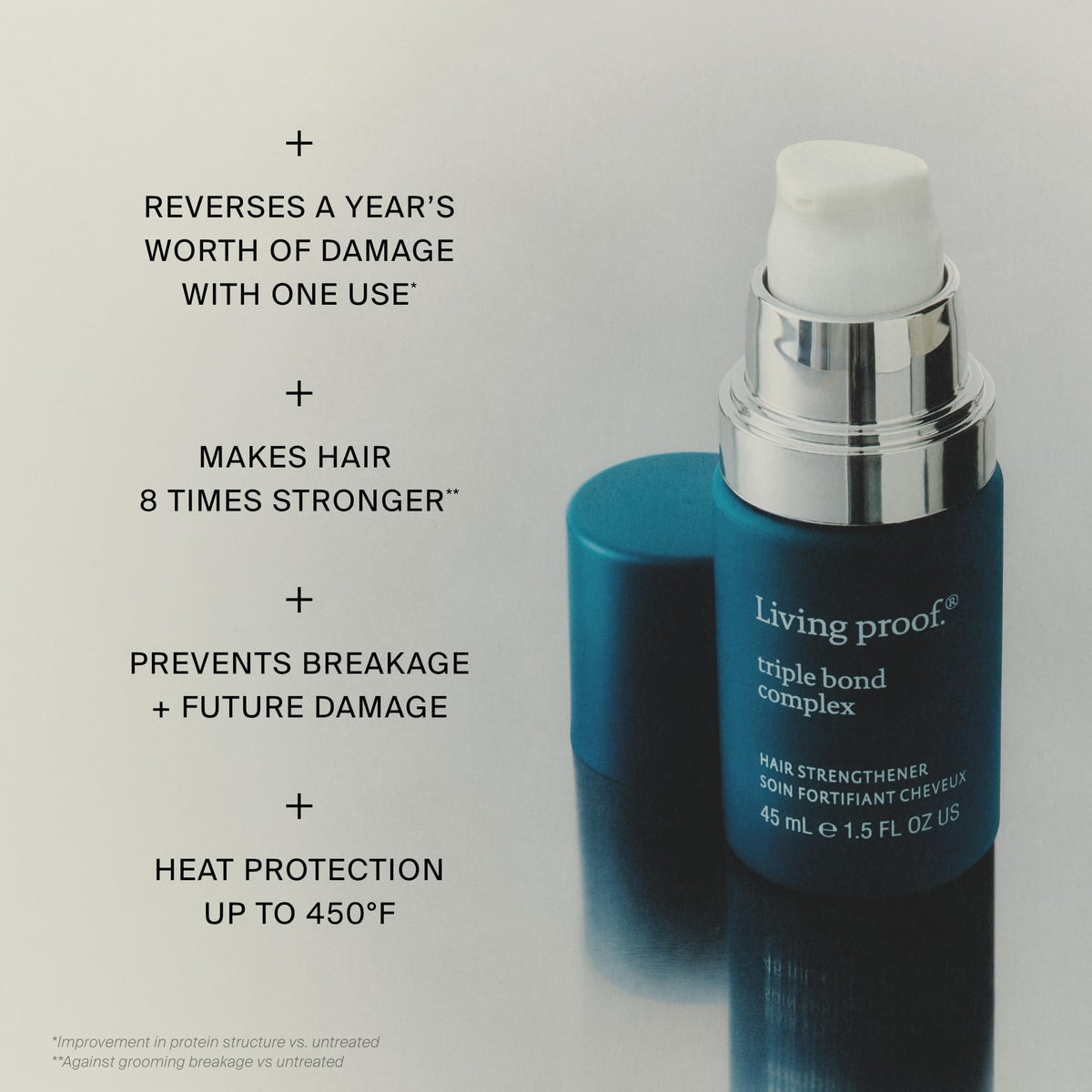 Living Proof being applied to damp hair for targeted repair and improved manageability