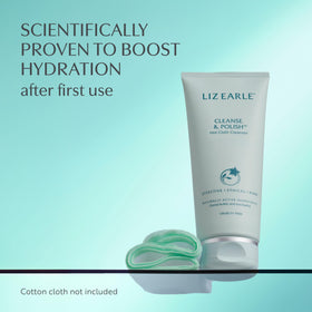 Liz Earle cleanser dispensed on hand demonstrating easy application benefit