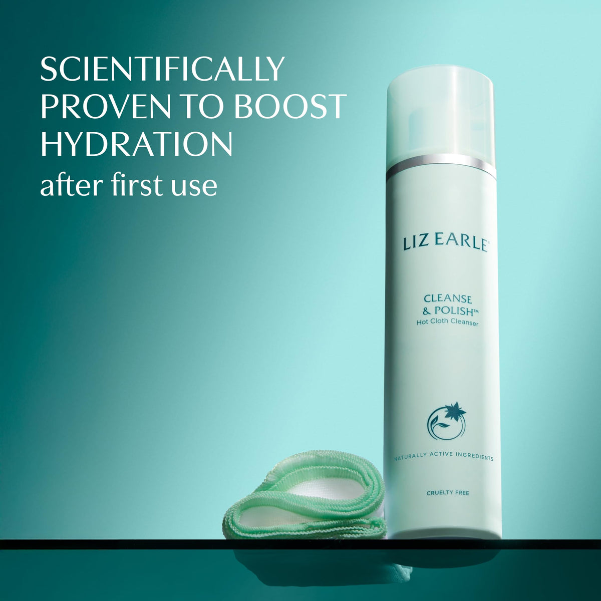 Liz Earle applying cleanser in hand, demonstrates easy makeup removal