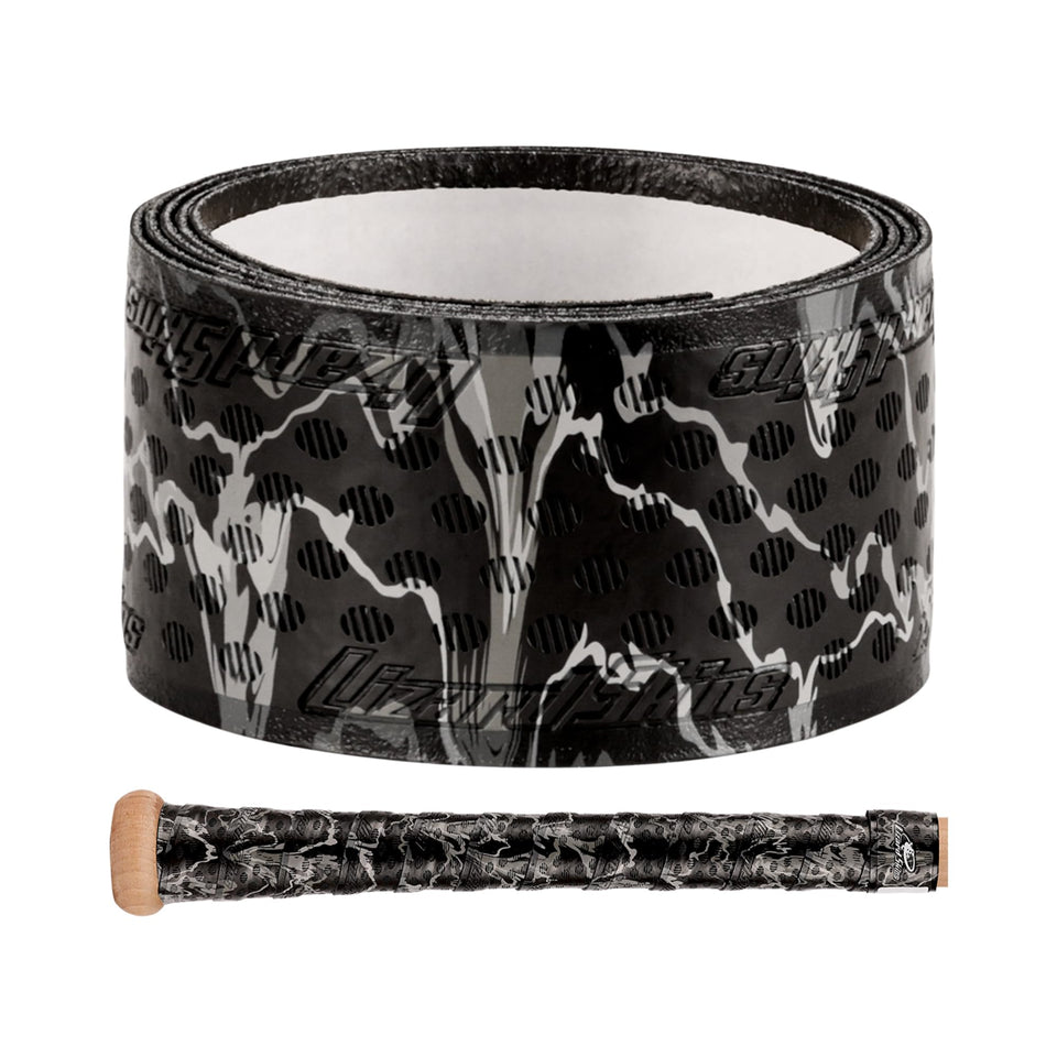 Lizard Skins grip front view showing carbon camo pattern and length for clean installation