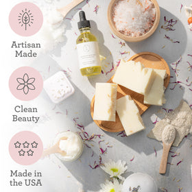 lizush bath bomb and salts arrangement showing soak convenience benefit