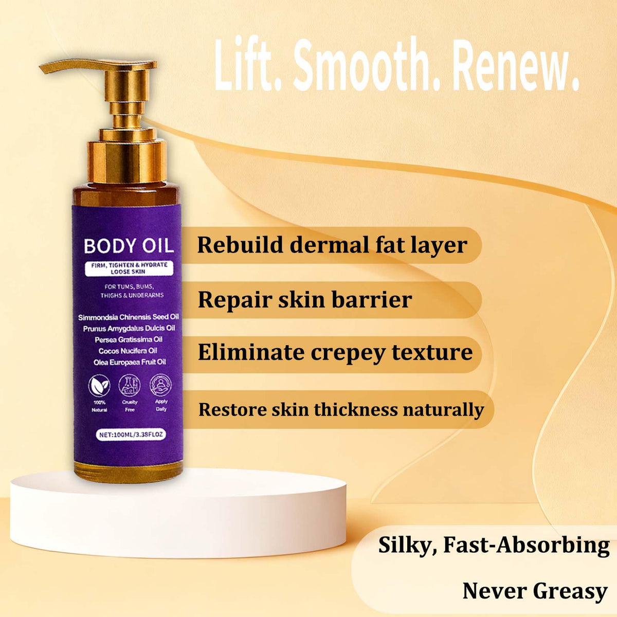 LJOQM ingredient trio with jojoba and almond highlighting natural sourcing benefits