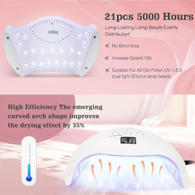 Size comparison with hand showing LKE lamp portability and convenience