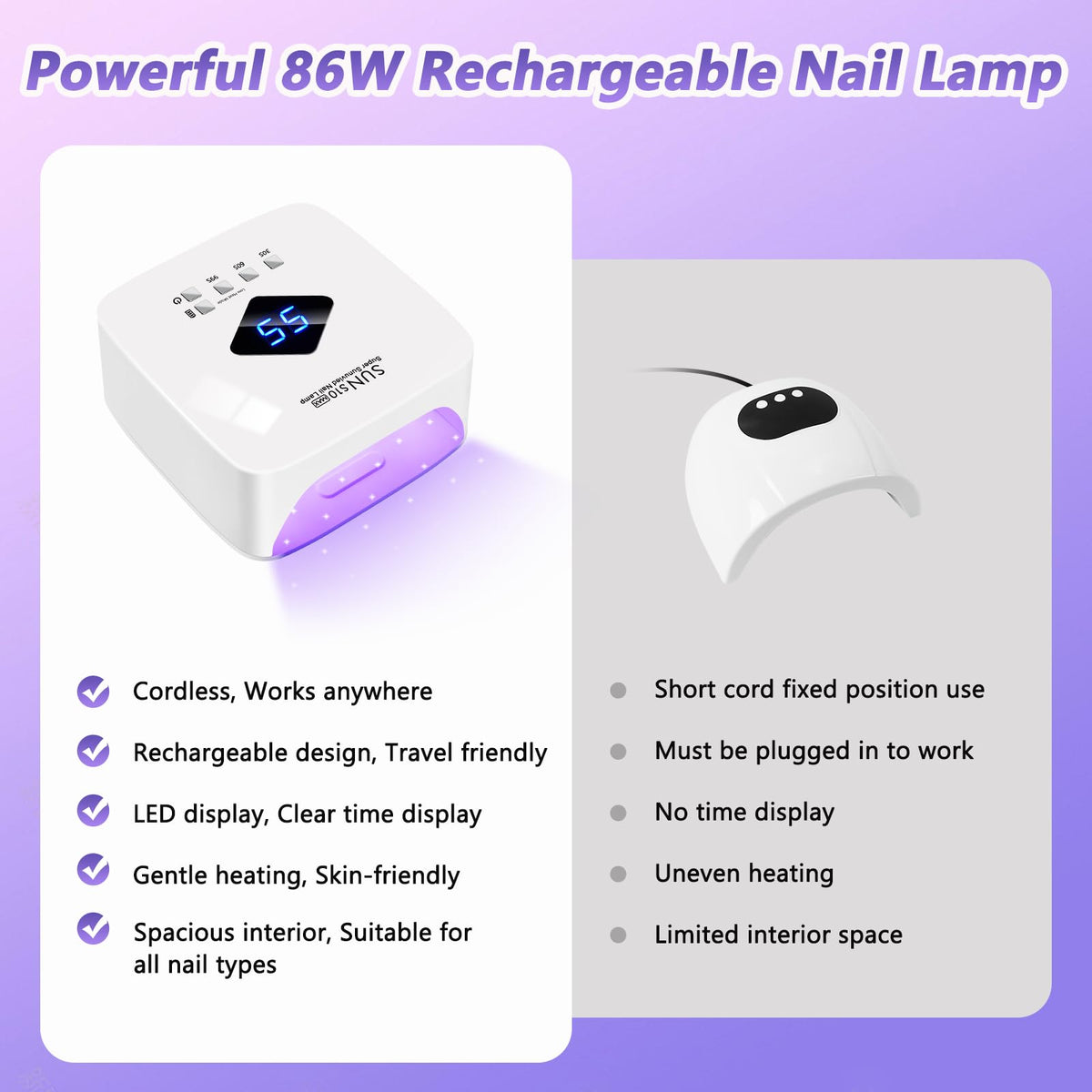 LKE toe inside lamp for pedicure setup showing roomy interior advantage