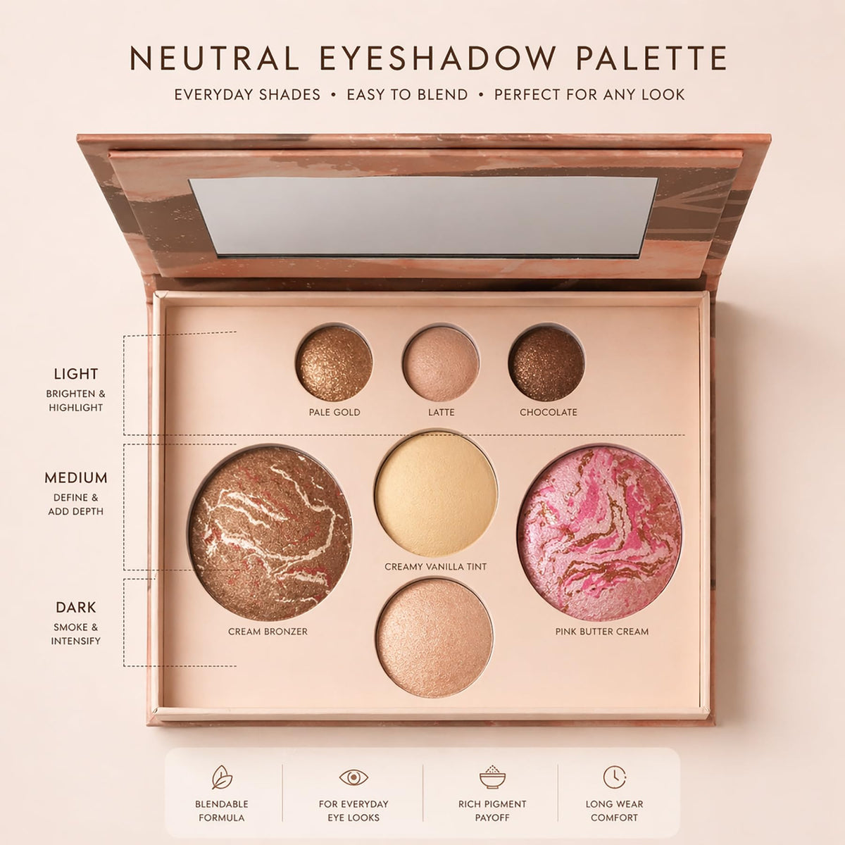 llasido open palette showing eye, cheek and glow shades for quick routines
