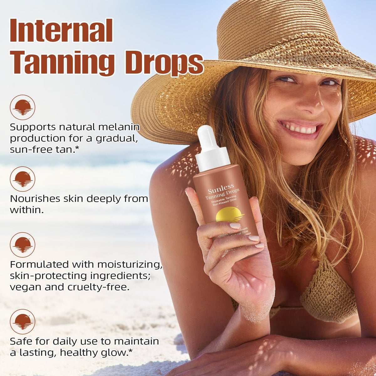 LLIOBGV used in a sunny lifestyle scene, suggests gradual bronze for travel-ready skin