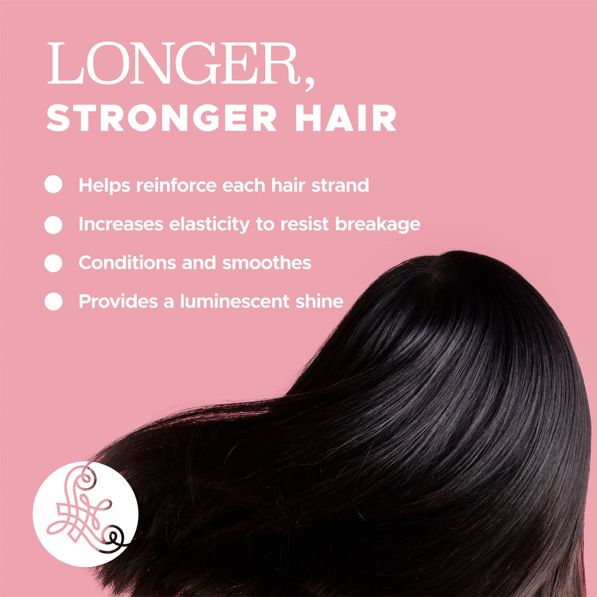 L LUSETA applied to dry hair ends to reduce frizz and add visible shine