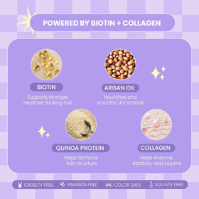 L LUSETA bottle close-up label highlighting biotin and argan ingredients