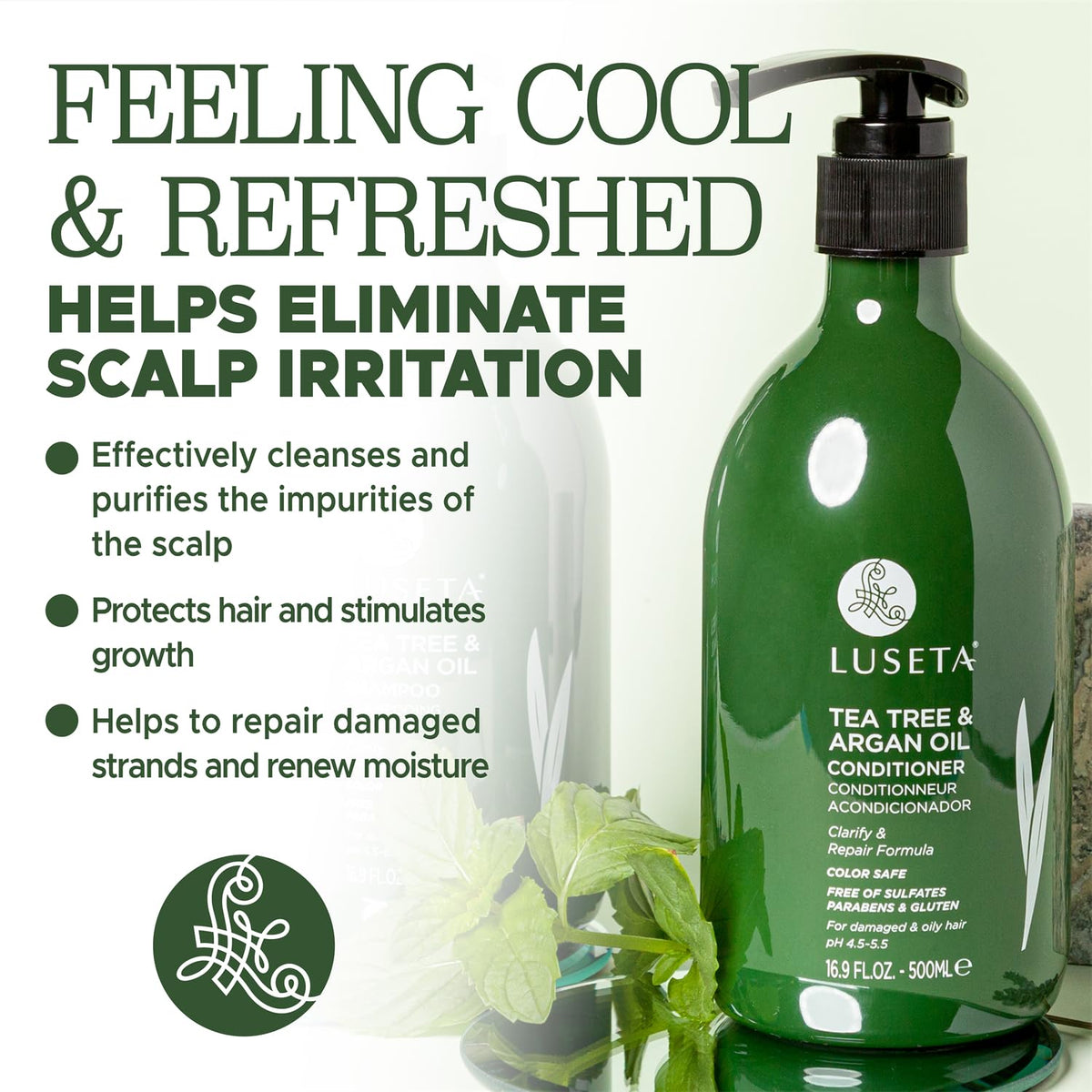 L LUSETA conditioner being applied to hair demonstrating detangling benefit