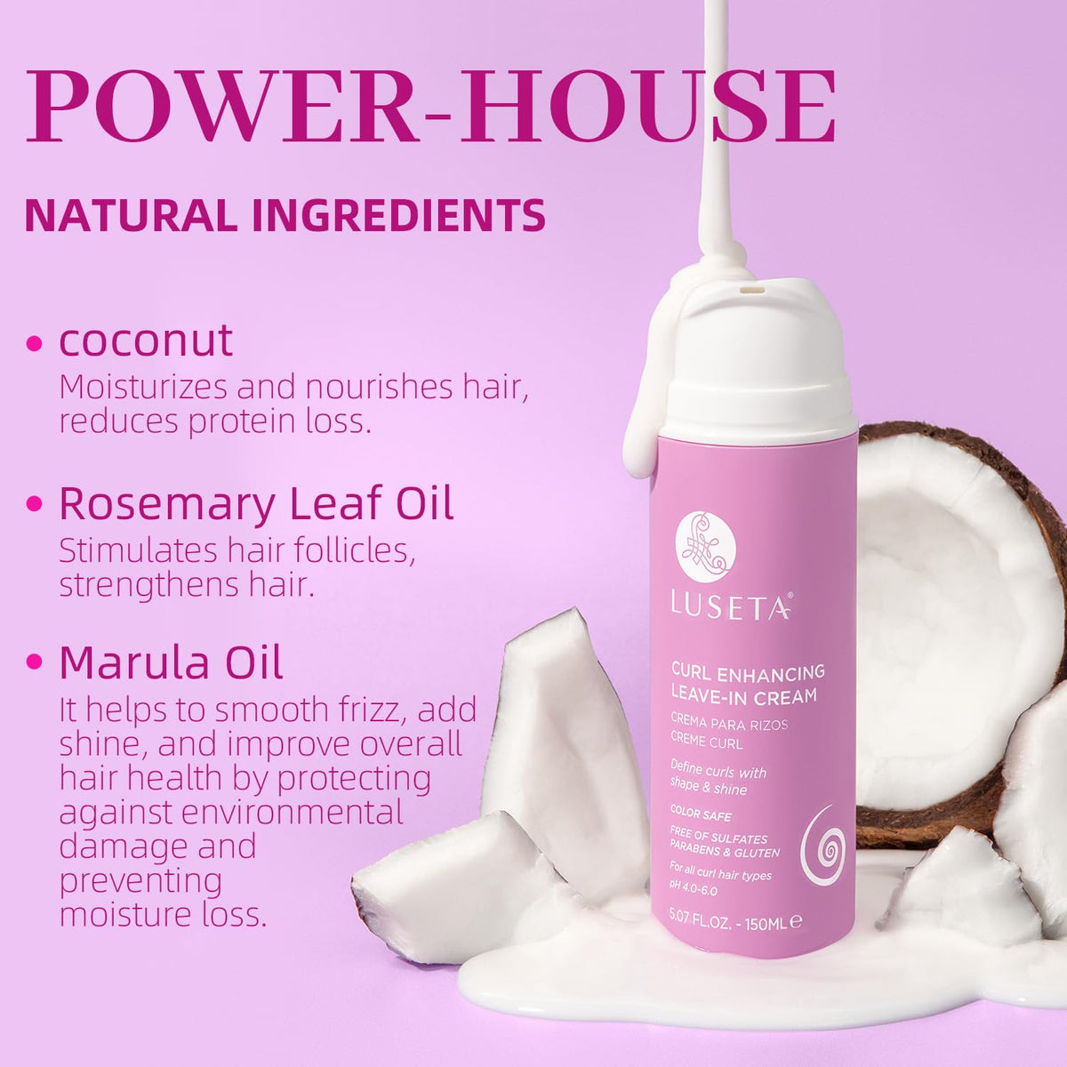 L LUSETA cream on hand demonstrating easy application and detangling