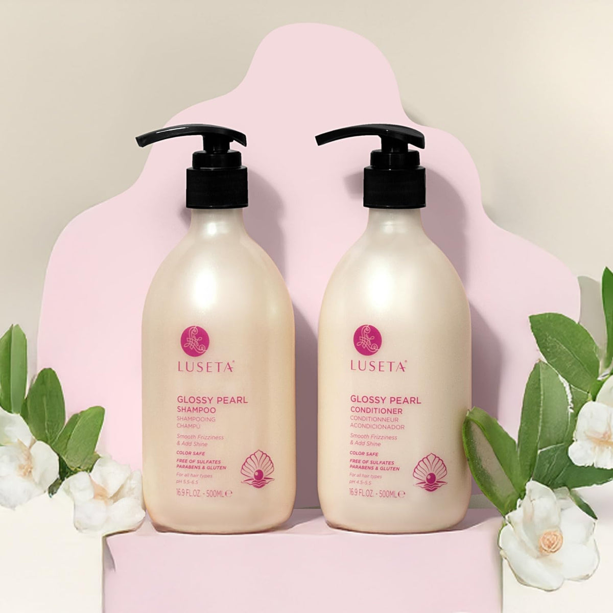 L LUSETA shampoo and conditioner bottles together for set value