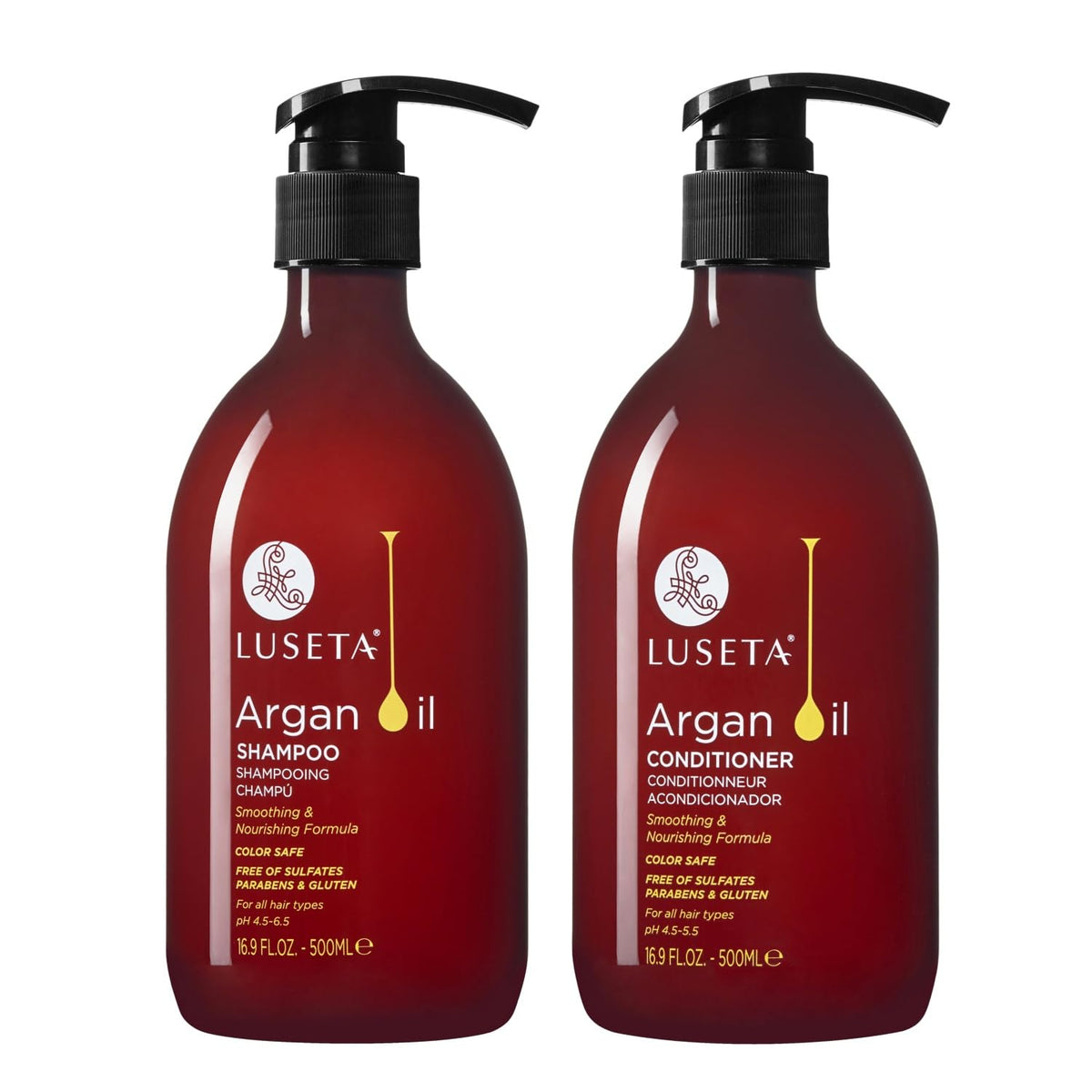 L LUSETA front packaging showing shampoo and conditioner set benefits