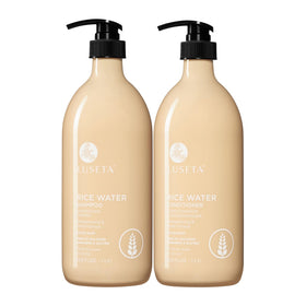 L LUSETA front packaging showing rice water shampoo and conditioner benefits