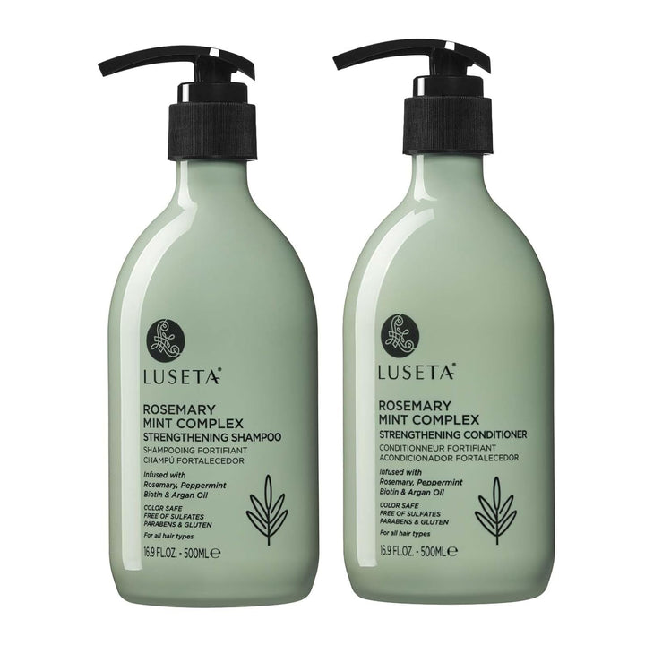 L LUSETA front packaging of rosemary mint duo showing bottles and benefits