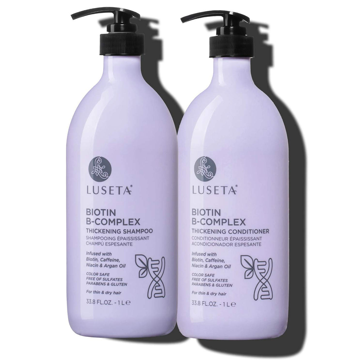 L LUSETA front packaging showing shampoo and conditioner set and benefits