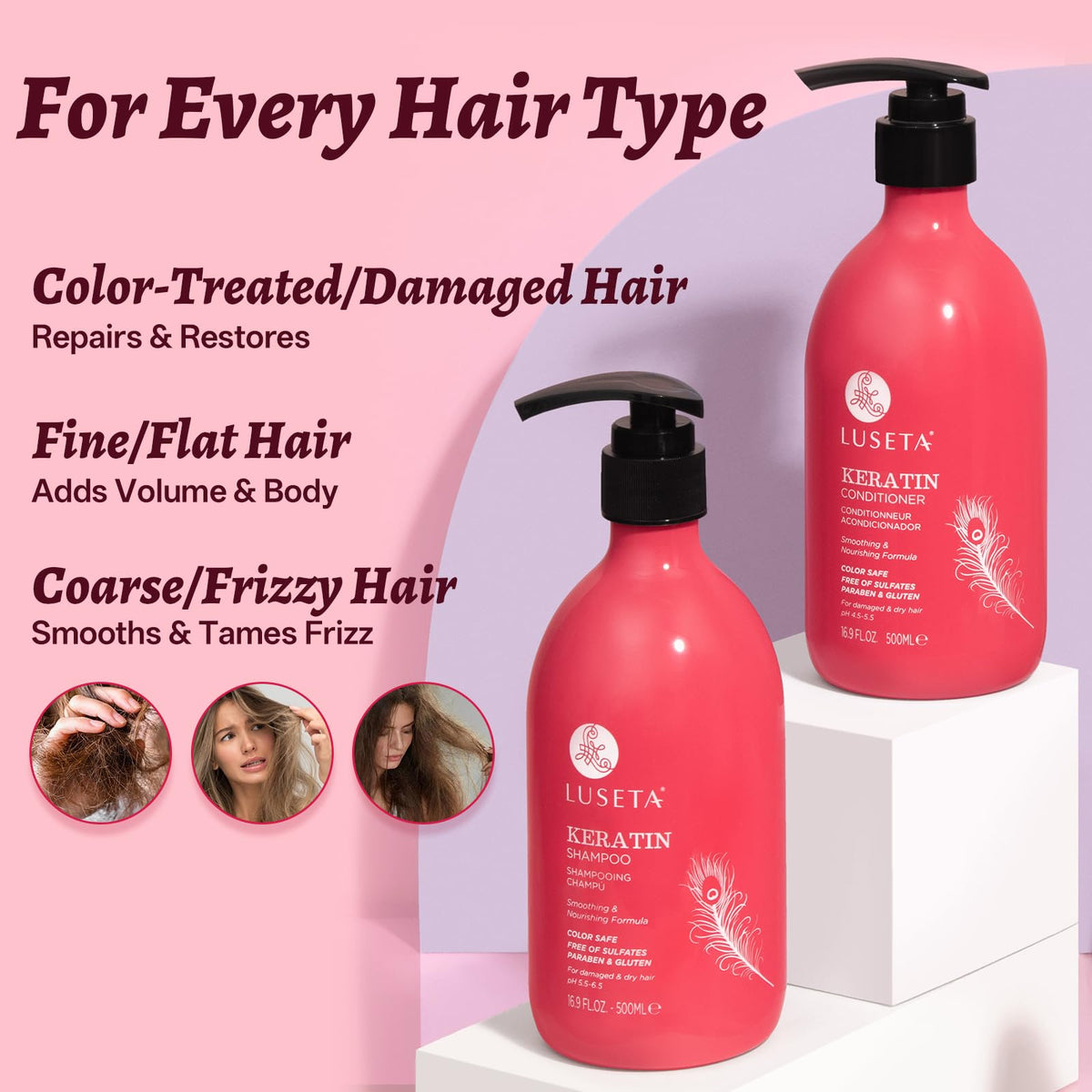 L LUSETA before and after hair smoothing result with reduced frizz