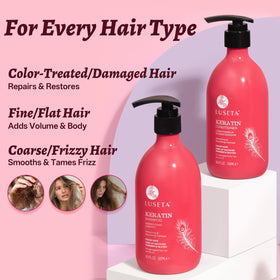L LUSETA before and after hair smoothing result with reduced frizz