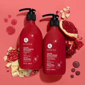 L LUSETA bottles staged in bathroom to show daily routine and styling support